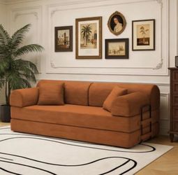 4-in-1 Convertible Sleeper Couch Bed, Bouclé Folding Floor Sofa, Multi-Functional Lounge Couch for Apartment Living Room and Bedroom, Orange