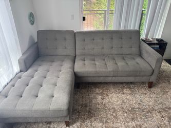 Gray Tufted Sectional Sofa with Chaise – 2 Years Old – Professionally Cleaned