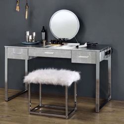 Acme Myles Vanity Set with USB Port in Antique White and Chrome Metal