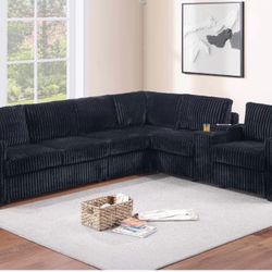 Black Corduroy Sectional Sofa 