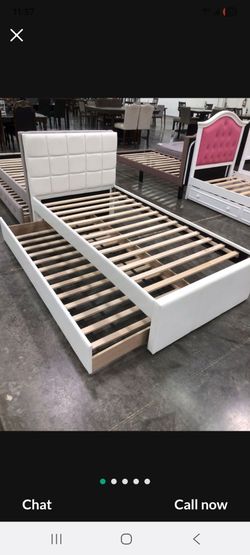 Twin Twin Size White Trundle Bed With Orthopedic Mattress Included
