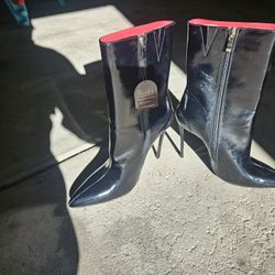 New London Rag Black Patent Leather Heeled Boots - US 10