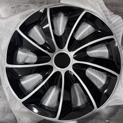 4 silver black hubcaps rim covers 14” polveras tapas de Rin platos de llanta 