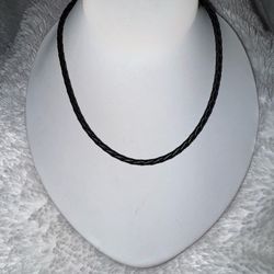 Vintage Italian Black Leather Braided Necklace with 14k Clasp, 16"