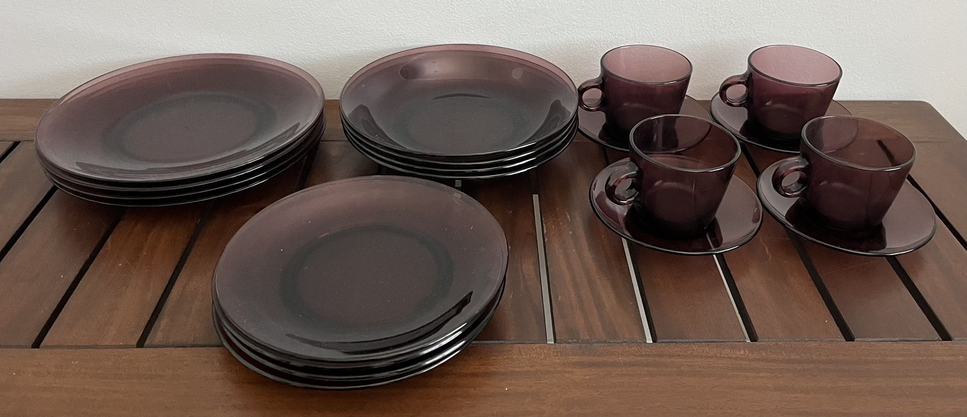 Vintage Vereco France Amethyst Purple Glass Plates And Cups Set of 20 Rare