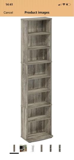 HomeStock Multimedia Storage Tower - Adjustable Shelves for DVDs, CDs & Games French Oak/8 Tier