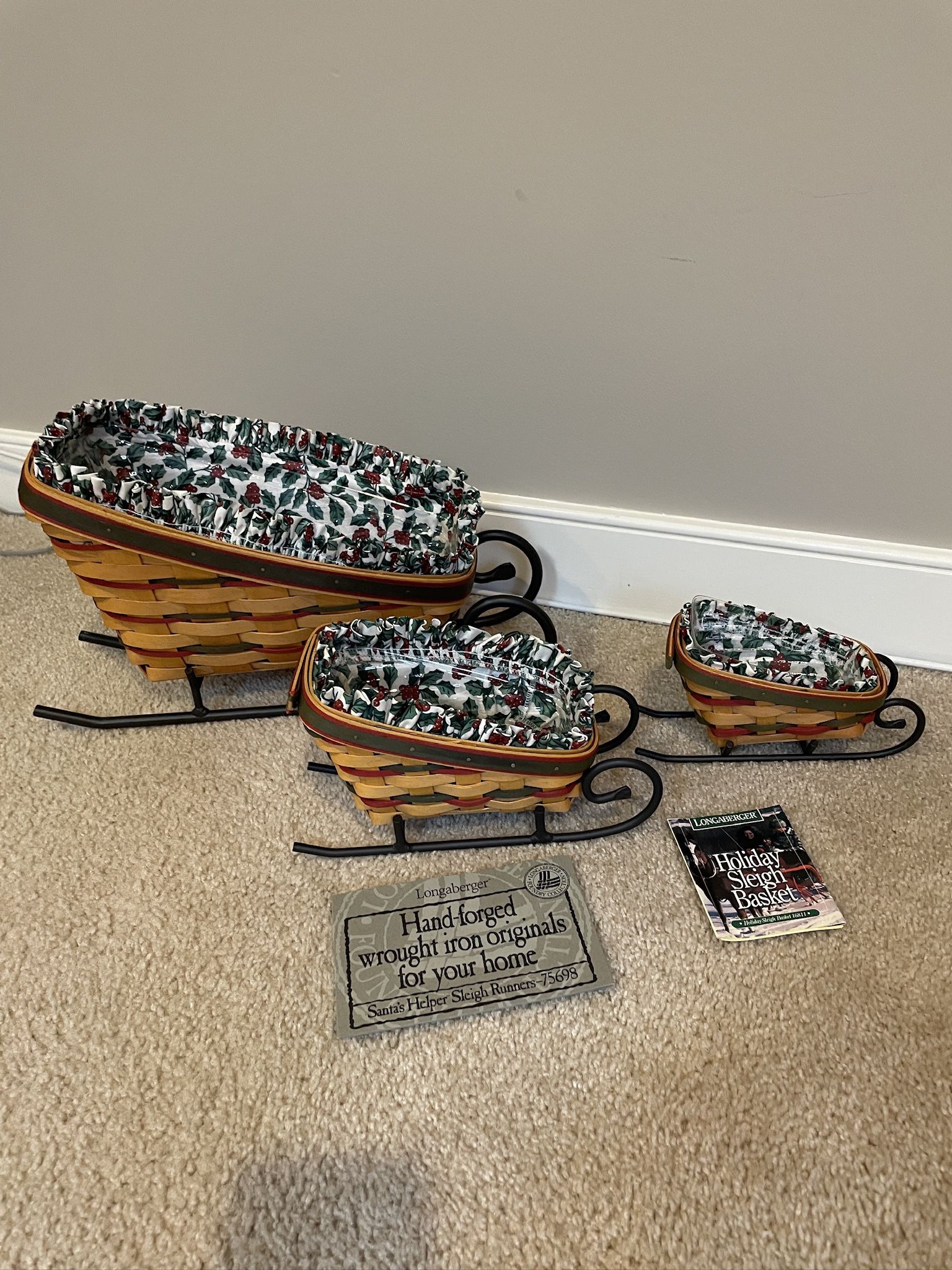 Longaberger Christmas Sleigh Baskets—set of 3