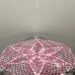Round 16” Handmade Pink And White Cotton Crochet Doilies 