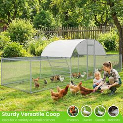 23ft Chicken Coop, Dome-roof Poultry Pen, Large Metal Hen Run Enclosure, Walk-in Galvanized Duck Rabbit Cage House, W/chicken Ladder And Resistant To 