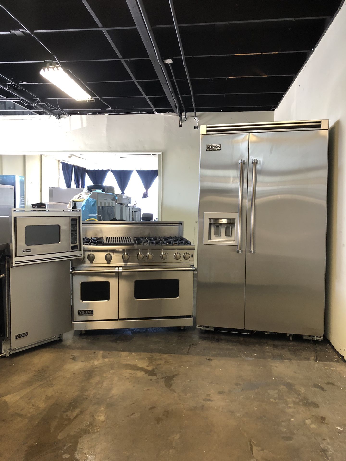 Viking Kitchen Bundle Set Viking 48” Built In Refrigerator Viking 48” Gas Range Stove Viking Dishwasher Viking Built In Microwave