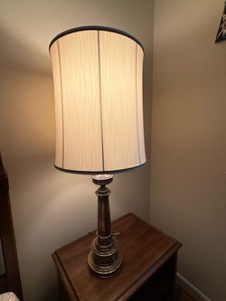 Vintage pair of Stiffel Solid Brass Table Lamps- Original Switch & Shade