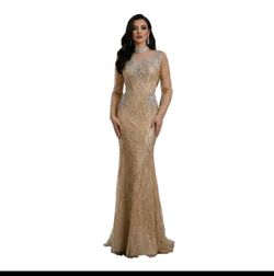 Gold Sequin Beaded Mermaid Evening Gown