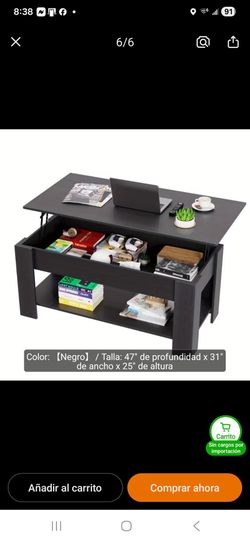 Mesa de centro negra elevable con almacenamiento/ Black Lift Top Coffee Table