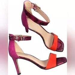 Michael Shannon Designer Snakeskin Pink Sandals Heel Stiletto 6.5