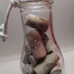 VINTAGE OLD GLASS BOTTLE WITH CORKS FROM VARIOUS HIGH-END WINES