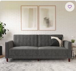 Mercury Row Perdue GREY Velvet Sofa Futon – NEW IN BOX