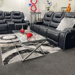 Recliners Set Leather CHARCOL. Color 🛏️🛋️