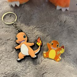 Charmander Keychain And Metal Pin Pokemon Bundle Set