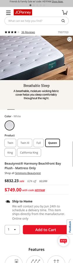 Beautyrest® Harmony Beachfront Bay Plush Queen nueva