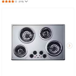 Summit Appliance 29.38 in. Coil Top Electric Cooktop in Stainless Steel with 4 Elements