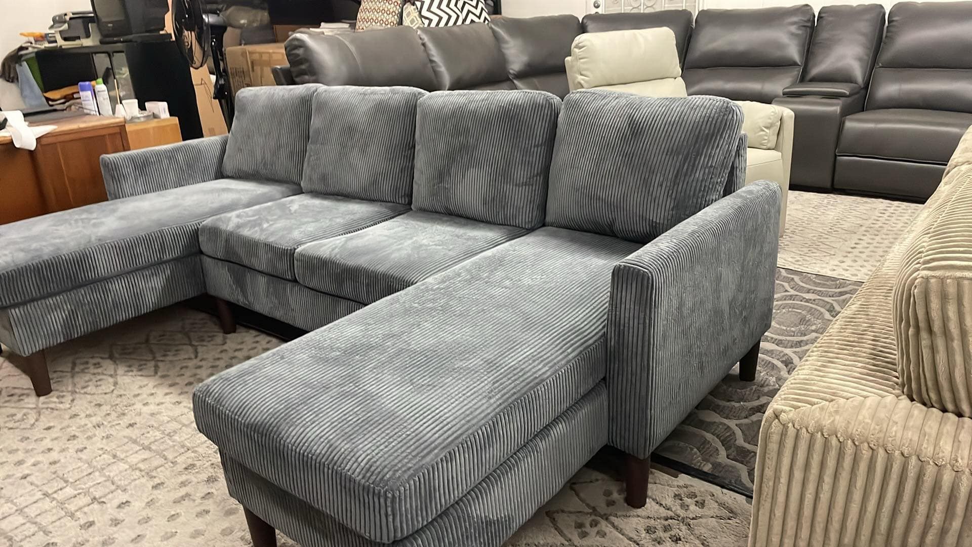 New Gray Corduroy Sectional Couch! Includes Free Delivery 🚚! Free Assembly!