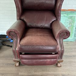 Vintage Leather Recliner With Ball And Claw Legs. 