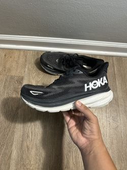 Hoka One One Clifton 9 Shoes Womens 8B Black White Running Max Cushion Sneakers