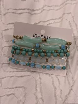 IDEAJOY Beaded Bracelet Set Teal Aqua Stretch Stackable Boho Jasmine Costume