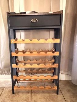 30 Bottles Floor Wine Rack Freestanding with Fenced Wood Top and Drawer 5 Tier Wine Bottle Holder Or
