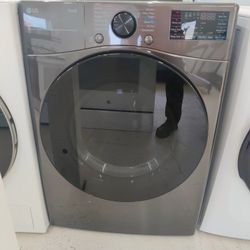 New LG - 7.4 Cu. Ft. Stackable Smart Electric Dryer with Steam and Built-In Intelligence - Black Ste