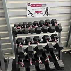 Top quality ⭐️New pair of 5,10,15,20,25,30,40,50,60lb rubber dumbbells with rack. $640