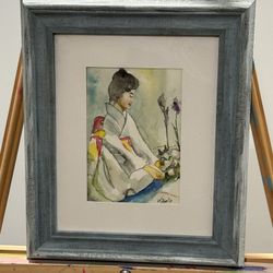BEAUTIFUL PAIR OF ASIAN FRAMED WATERCOLOR PAINTINGS TWO 11” x 13”