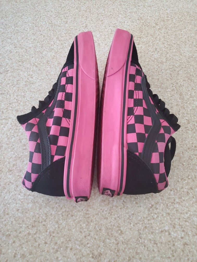 Vans Old Skool Hot Pink & Black Checkered Shoes Size 5.5 Girls