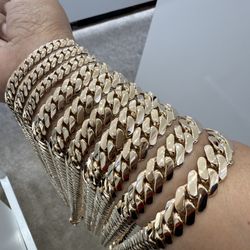 10KT Yellow Gold Solid Flat Miami Cuban Chains  7mm-17mm