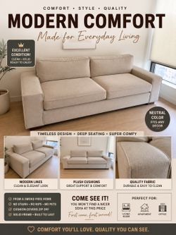 Modern Designer Sofa – 88” Wide – Like New