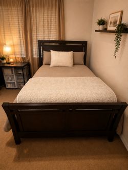 Solid Wood Full Sized Bed Frame + Mattress Set - Great Condition