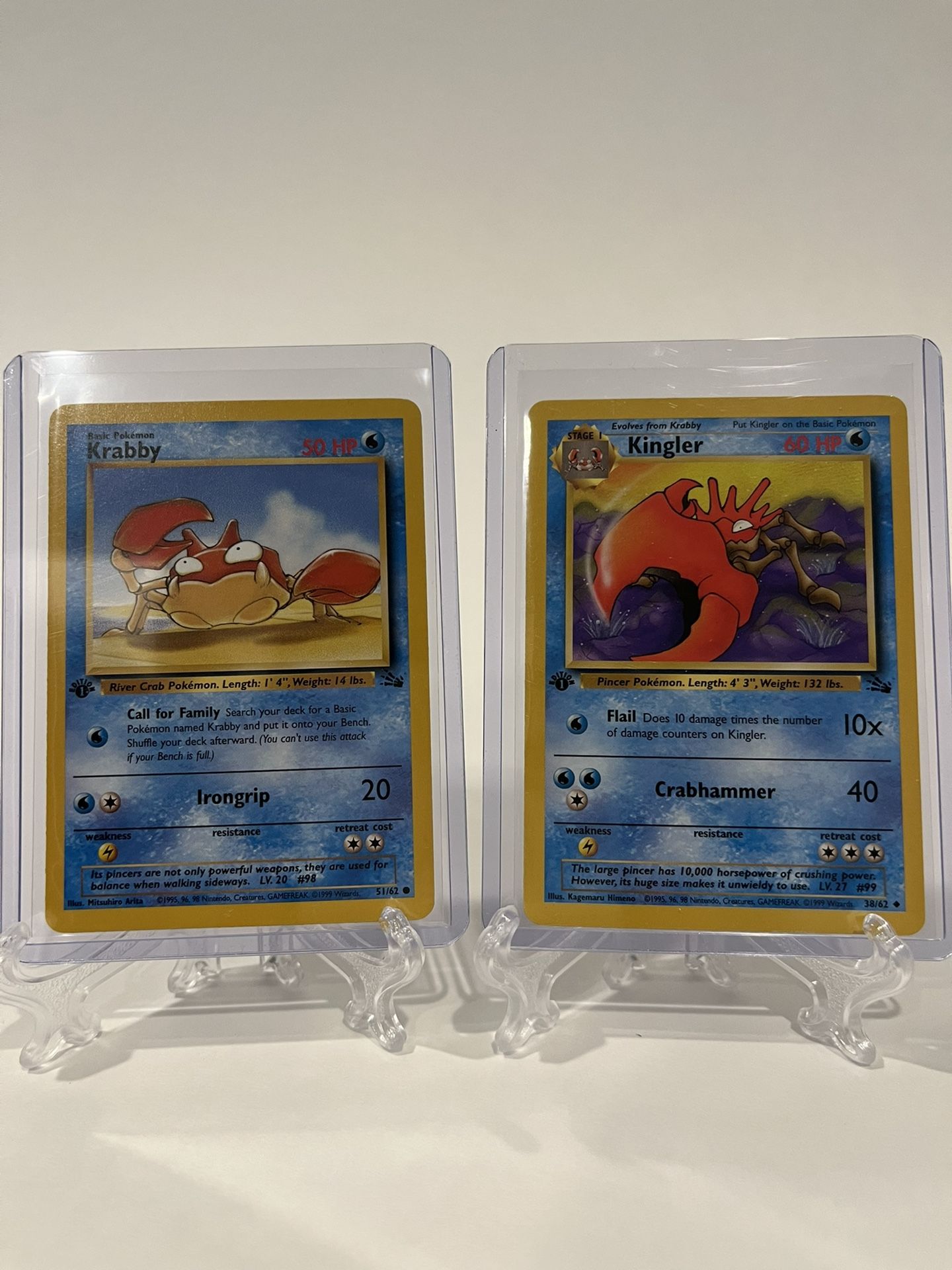 Krabby And Kingler Pokémon Cards - First Edition - Fossil Set - Near Mint