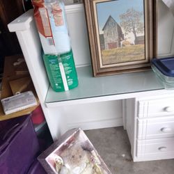 White Desk & Blue Nightstand 