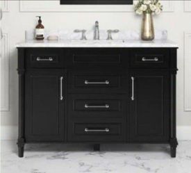 Home Decorators Collection Aberdeen 48 in. Single Sink Black Bath Vanity with Quartz Top in Snow Orchid with White Ceramic Rectangular