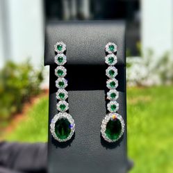 Jewelry 925 sterling silver white CZ  stone emerald oval round shape cut stone 70.00 CTW beautiful drop earrings