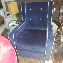 Vintage Rocking Recliner Chair Blue Velvet
