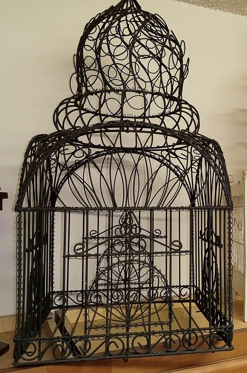 Vintage Wrought Iron Cathedral Style Bird Cage