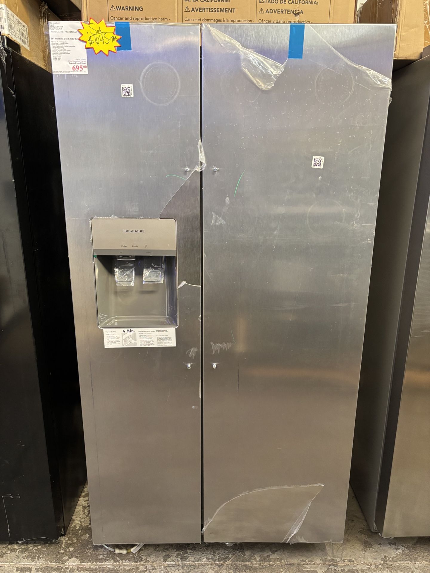 New Frigidaire 36” 25.6 Cu Ft Side By Side Refrigerator