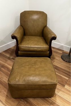 TAN CLUB CHAIR WITH MATCHING OTTOMAN