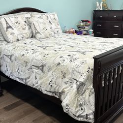 Full size bed with mattress and box spring (can convert to crib)