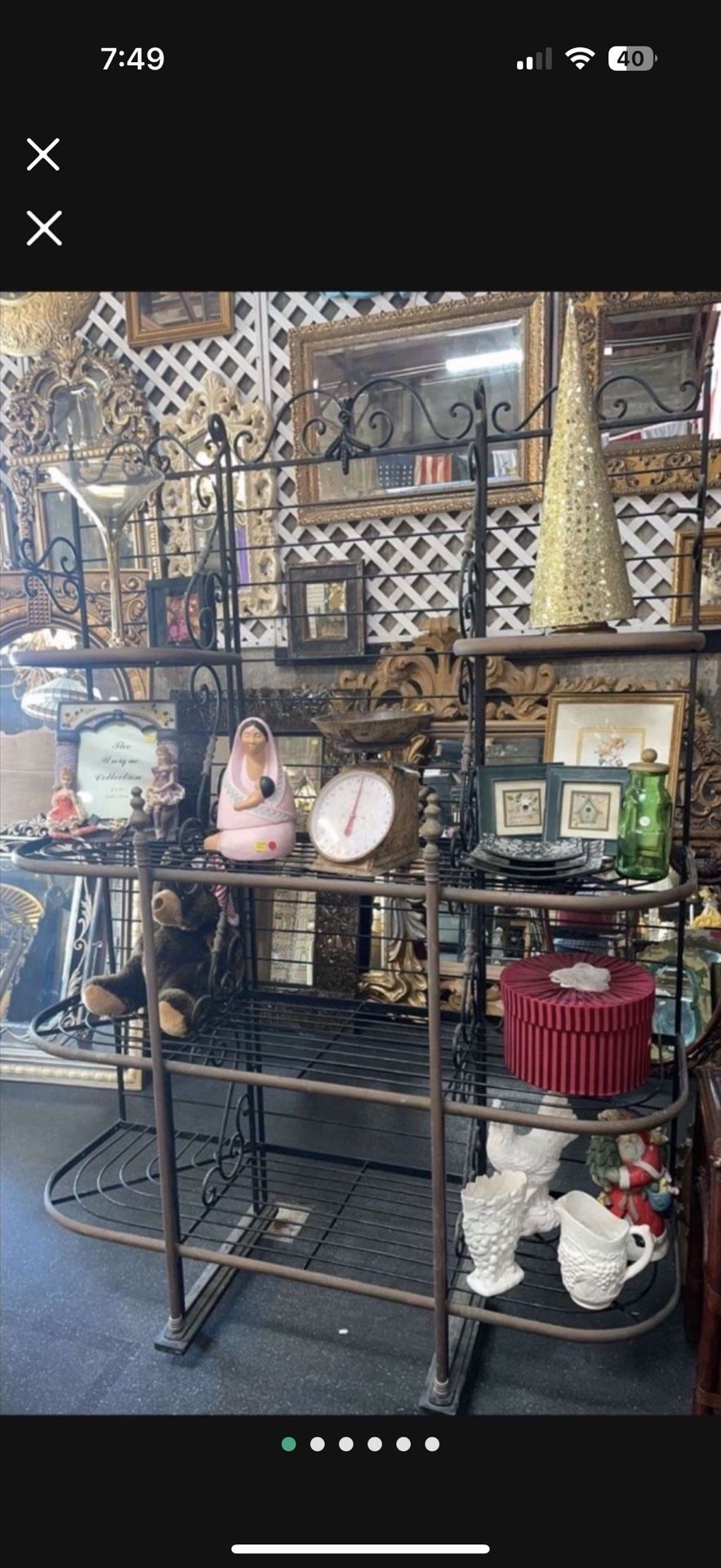 Extra large metal and brass Bakers rack or plant stand On Wheels