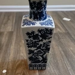 Vintage Design Mid-century Blue Illustrated Ceramic Vase set