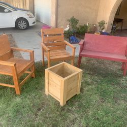 Wood Bench Wood Chair Wood Pot Plant