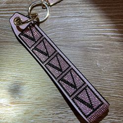 New Victoria's Secret Rhinestone Keychain Wristlet Strap Pink Shine V Monogram
