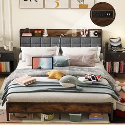 Queen bed frame with headboard (charging outlet included)